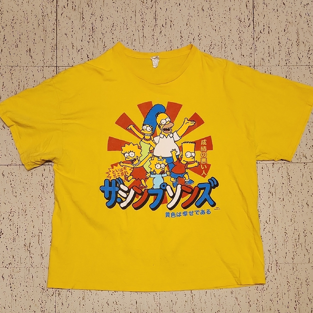 The Simpsons Yellow Japanese Spellout Full Family Graphic T-Shirt Vintage Y2K